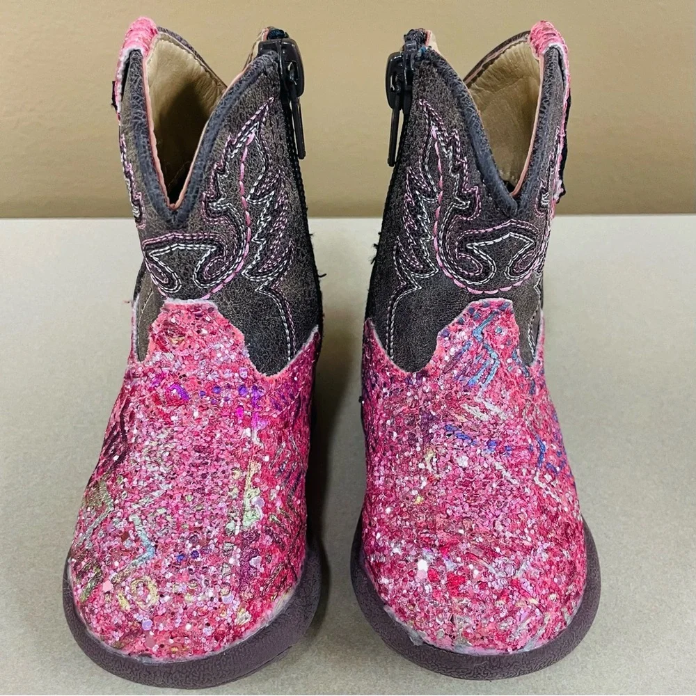 Roper Kids Cowboy Boots Girls 3 Infants Glitter Aztec Pink Southwest Western